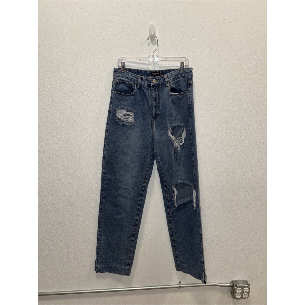 PrettyLittleThing Women's High Rise Distressed Split Hem Boyfriend Jeans Size 10